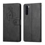 For OnePlus Nord Beauty Girl Embossing Pattern Horizontal Flip Leather Case with Holder & Card Slot & Wallet & Photo Frame(Black)