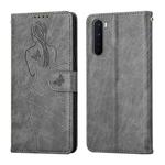 For OnePlus Nord Beauty Girl Embossing Pattern Horizontal Flip Leather Case with Holder & Card Slot & Wallet & Photo Frame(Grey)