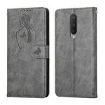 For OnePlus 8 Beauty Girl Embossing Pattern Horizontal Flip Leather Case with Holder & Card Slot & Wallet & Photo Frame(Grey)