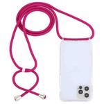 For iPhone 13 Pro Max Transparent Acrylic Airbag Shockproof Phone Protective Case with Lanyard (Rose Red)