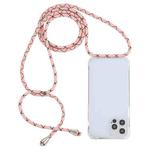 For iPhone 13 Pro Max Transparent Acrylic Airbag Shockproof Phone Protective Case with Lanyard (Pink Apricot Coffee)