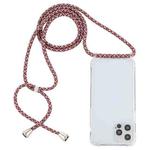 For iPhone 13 Pro Max Transparent Acrylic Airbag Shockproof Phone Protective Case with Lanyard (Red Apricot Grey Fine Lines)