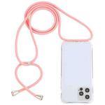For iPhone 13 Transparent Acrylic Airbag Shockproof Phone Protective Case with Lanyard(Pink)