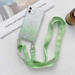 Gradient Glitter Powder Epoxy TPU Thickened Acrylic Shockproof Case with Wide Neck Lanyard For iPhone 13 mini(Green)