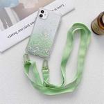 Gradient Glitter Powder Epoxy TPU Thickened Acrylic Shockproof Case with Wide Neck Lanyard For iPhone 13 Pro(Green)