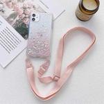 For iPhone 13 Pro Gradient Glitter Powder Epoxy TPU Thickened Acrylic Shockproof Case with Wide Neck Lanyard (Pink)