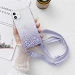For iPhone 13 Pro Max Gradient Glitter Powder Epoxy TPU Thickened Acrylic Shockproof Case with Wide Neck Lanyard (Purple)