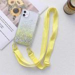 Gradient Glitter Powder Epoxy TPU Thickened Acrylic Shockproof Case with Wide Neck Lanyard For iPhone 12 / 12 Pro(Yellow)