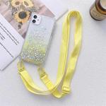 For iPhone 11 Pro Max Gradient Glitter Powder Epoxy TPU Thickened Acrylic Shockproof Case with Wide Neck Lanyard (Yellow)