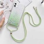 Gradient Glitter Powder Epoxy TPU Thickened Acrylic Shockproof Case with Round Neck Lanyard For iPhone 13 mini(Green)