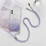 For iPhone 13 mini Gradient Glitter Powder Epoxy TPU Thickened Acrylic Shockproof Case with Round Neck Lanyard (Purple)