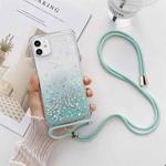 For iPhone 13 Pro Gradient Glitter Powder Epoxy TPU Thickened Acrylic Shockproof Case with Round Neck Lanyard (Glacier Blue)