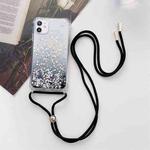 For iPhone 12 / 12 Pro Gradient Glitter Powder Epoxy TPU Thickened Acrylic Shockproof Case with Round Neck Lanyard(Black)