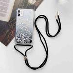 For iPhone 11 Pro Max Gradient Glitter Powder Epoxy TPU Thickened Acrylic Shockproof Case with Round Neck Lanyard (Black)