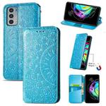 For Motorola Edge 20 Blooming Mandala Embossed Pattern Magnetic Horizontal Flip Leather Case with Holder & Card Slots & Wallet(Blue)