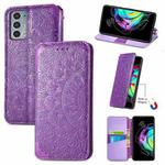 For Motorola Edge 20 Blooming Mandala Embossed Pattern Magnetic Horizontal Flip Leather Case with Holder & Card Slots & Wallet(Purple)