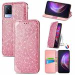 For vivo V21 Blooming Mandala Embossed Pattern Magnetic Horizontal Flip Leather Case with Holder & Card Slots & Wallet(Pink)