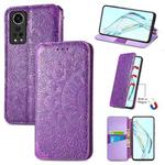 For ZTE Axon 30 5G Blooming Mandala Embossed Pattern Magnetic Horizontal Flip Leather Case with Holder & Card Slots & Wallet(Purple)