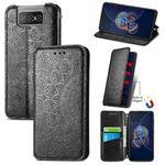 For Asus Zenfone 8 Flip Blooming Mandala Embossed Pattern Magnetic Horizontal Flip Leather Case with Holder & Card Slots & Wallet(Black)