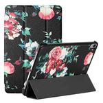 Silk Texture Colored Drawing Pattern Horizontal Flip Magnetic PU Leather Tablet Case with Three-folding Holder & Sleep / Wake-up Function For iPad mini 6(Black Peony)