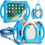 Cute Cat King Kids Shockproof Silicone Tablet Case with Holder & Shoulder Strap & Handle For iPad mini 2019 / 4 / 3 / 2 / 1(Light Blue)