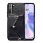 For Huawei nova 7 SE Litchi Texture Silicone + PC + PU Leather Back Cover Shockproof Case with Card Slot(Black)