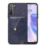 For Huawei nova 7 SE Litchi Texture Silicone + PC + PU Leather Back Cover Shockproof Case with Card Slot(Blue)
