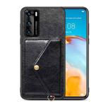 For Huawei P40 Litchi Texture Silicone + PC + PU Leather Back Cover Shockproof Case with Card Slot(Black)