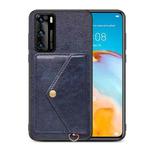 For Huawei P40 Litchi Texture Silicone + PC + PU Leather Back Cover Shockproof Case with Card Slot(Blue)
