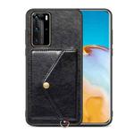 For Huawei P40 Pro Litchi Texture Silicone + PC + PU Leather Back Cover Shockproof Case with Card Slot(Black)