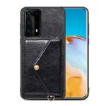 For Huawei P40 Pro+ Litchi Texture Silicone + PC + PU Leather Back Cover Shockproof Case with Card Slot(Black)