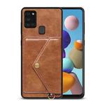 For Samsung Galaxy A21s EU Version Litchi Texture Silicone + PC + PU Leather Back Cover Shockproof Case with Card Slot(Brown)