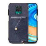 For Xiaomi Redmi Note 9 Pro Litchi Texture Silicone + PC + PU Leather Back Cover Shockproof Case with Card Slot(Blue)
