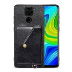 For Xiaomi Redmi Note 9 Litchi Texture Silicone + PC + PU Leather Back Cover Shockproof Case with Card Slot(Black)