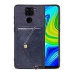 For Xiaomi Redmi Note 9 Litchi Texture Silicone + PC + PU Leather Back Cover Shockproof Case with Card Slot(Blue)