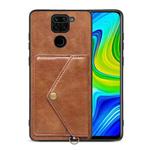 For Xiaomi Redmi Note 9 Litchi Texture Silicone + PC + PU Leather Back Cover Shockproof Case with Card Slot(Brown)