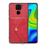 For Xiaomi Redmi Note 9 Litchi Texture Silicone + PC + PU Leather Back Cover Shockproof Case with Card Slot(Red)
