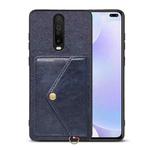 For Xiaomi Redmi K30 Litchi Texture Silicone + PC + PU Leather Back Cover Shockproof Case with Card Slot(Blue)