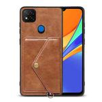 For Xiaomi Redmi 9C Litchi Texture Silicone + PC + PU Leather Back Cover Shockproof Case with Card Slot(Brown)