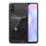 For Xiaomi Redmi 9A Litchi Texture Silicone + PC + PU Leather Back Cover Shockproof Case with Card Slot(Black)