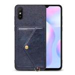 For Xiaomi Redmi 9A Litchi Texture Silicone + PC + PU Leather Back Cover Shockproof Case with Card Slot(Blue)