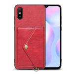 For Xiaomi Redmi 9A Litchi Texture Silicone + PC + PU Leather Back Cover Shockproof Case with Card Slot(Red)