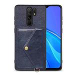 For Xiaomi Redmi 9 Litchi Texture Silicone + PC + PU Leather Back Cover Shockproof Case with Card Slot(Blue)