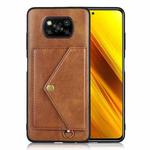 For Xiaomi Poco X3 NFC Litchi Texture Silicone + PC + PU Leather Back Cover Shockproof Case with Card Slot(Brown)