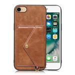 For iPhone SE 2022 / SE 2020 / 8 / 7 Litchi Texture Silicone + PC + PU Leather Back Cover Shockproof Case with Card Slot(Brown)