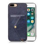 Litchi Texture Silicone + PC + PU Leather Back Cover Shockproof Case with Card Slot For iPhone 8 Plus / 7 Plus(Blue)