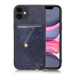 For iPhone 11 Litchi Texture Silicone + PC + PU Leather Back Cover Shockproof Case with Card Slot (Blue)