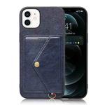 Litchi Texture Silicone + PC + PU Leather Back Cover Shockproof Case with Card Slot For iPhone 12 / 12 Pro(Blue)
