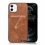 Litchi Texture Silicone + PC + PU Leather Back Cover Shockproof Case with Card Slot For iPhone 12 / 12 Pro(Brown)