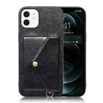 Litchi Texture Silicone + PC + PU Leather Back Cover Shockproof Case with Card Slot For iPhone 12 mini(Black)